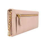 Soft Pink Daino Leather Wallet with Gold Chain