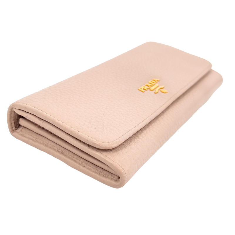 Soft Pink Daino Leather Wallet with Gold Chain