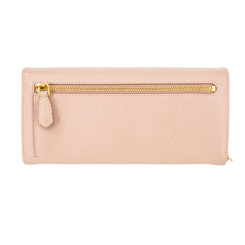 Powder Pink Saffiano Wallet with Gold Chain