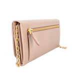 Powder Pink Saffiano Wallet with Gold Chain