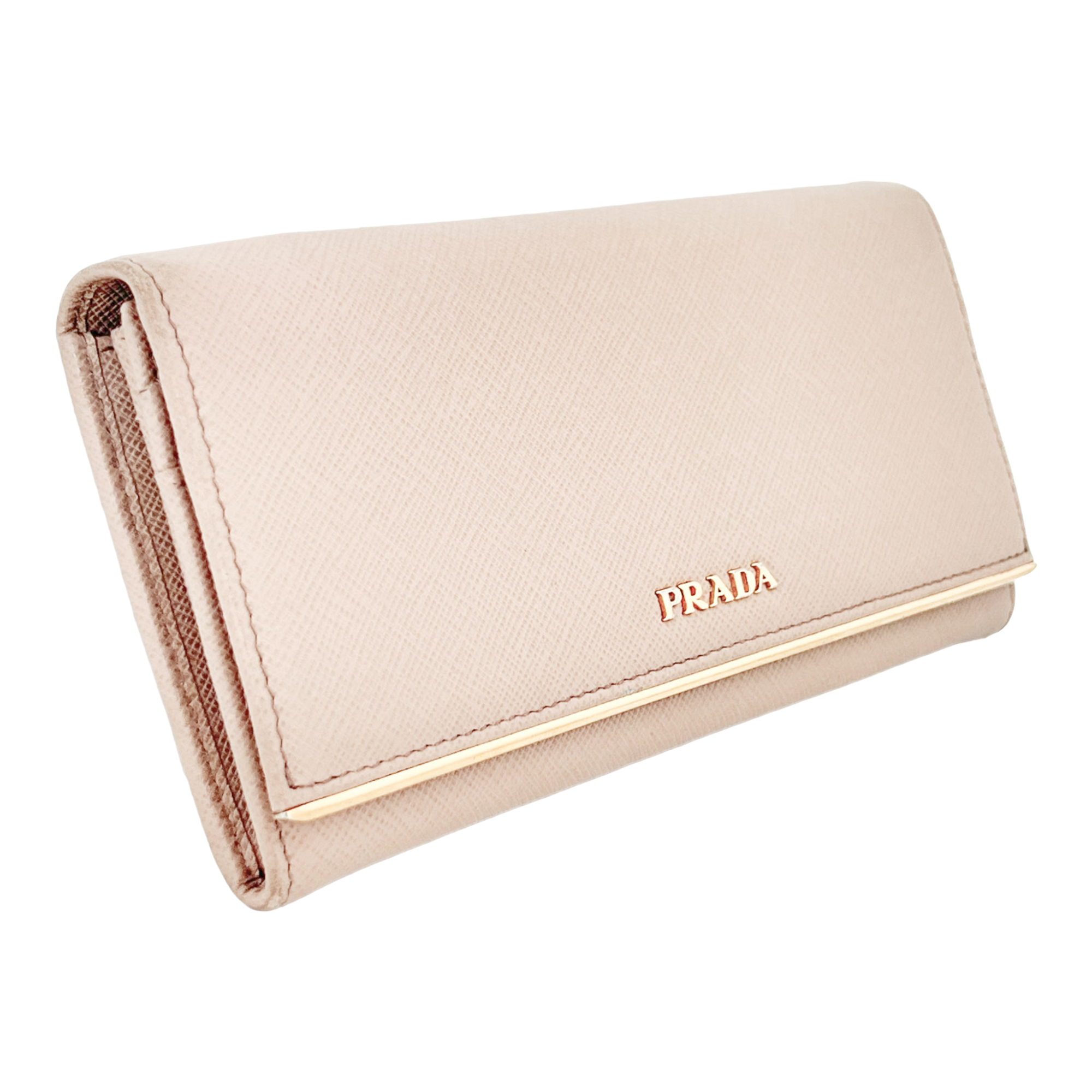 Beige Saffiano Wallet with Chain