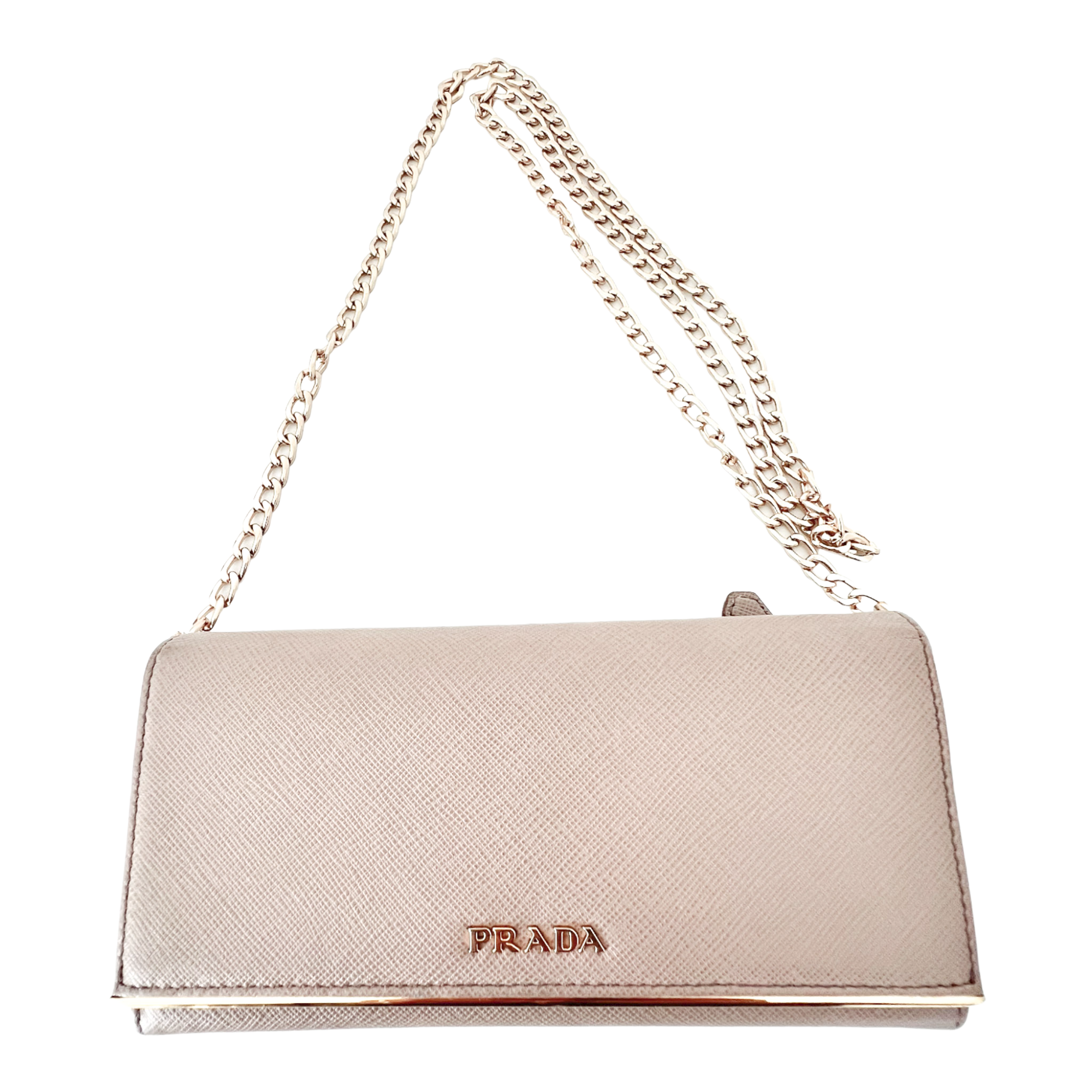 Beige Saffiano Wallet with Chain