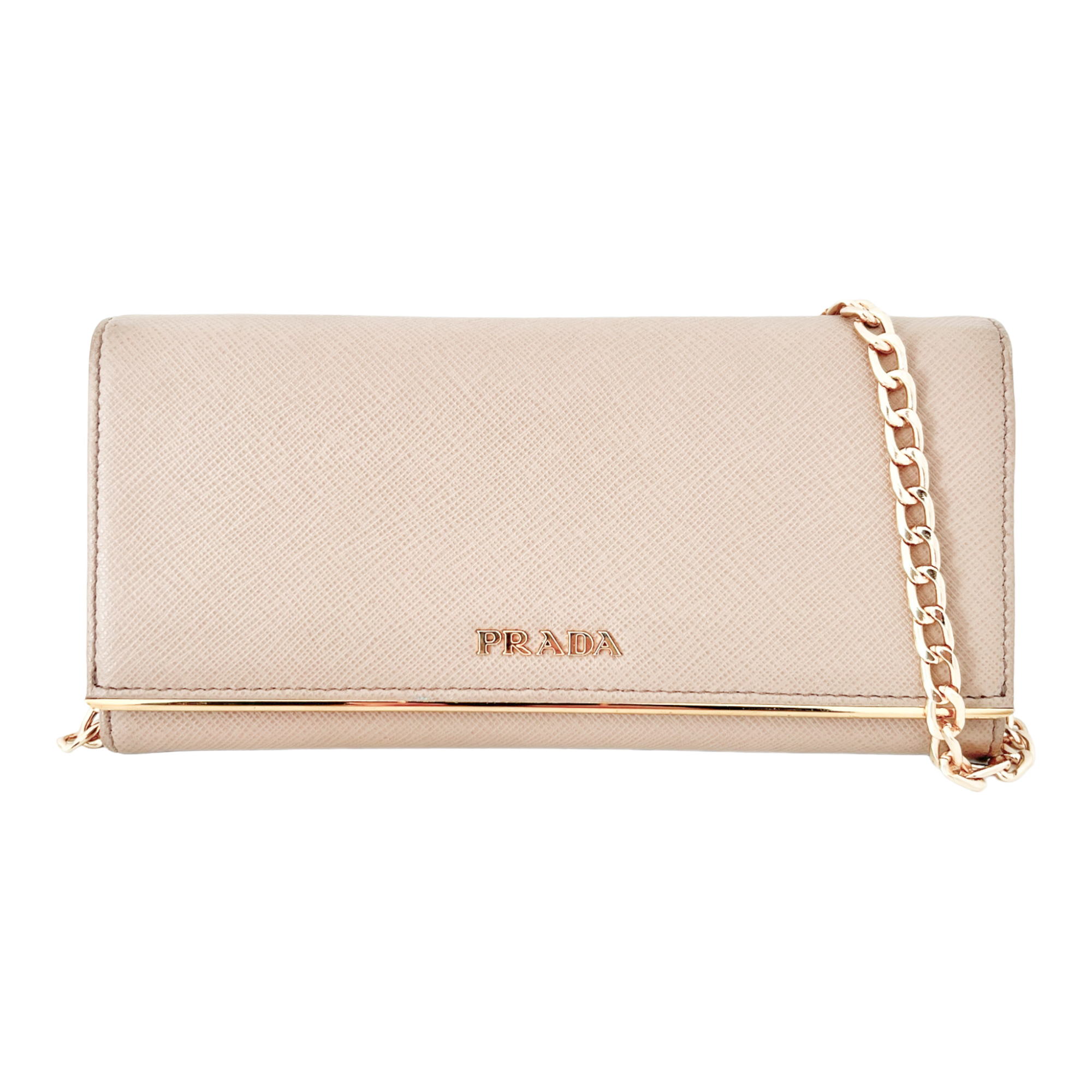 Beige Saffiano Wallet with Chain